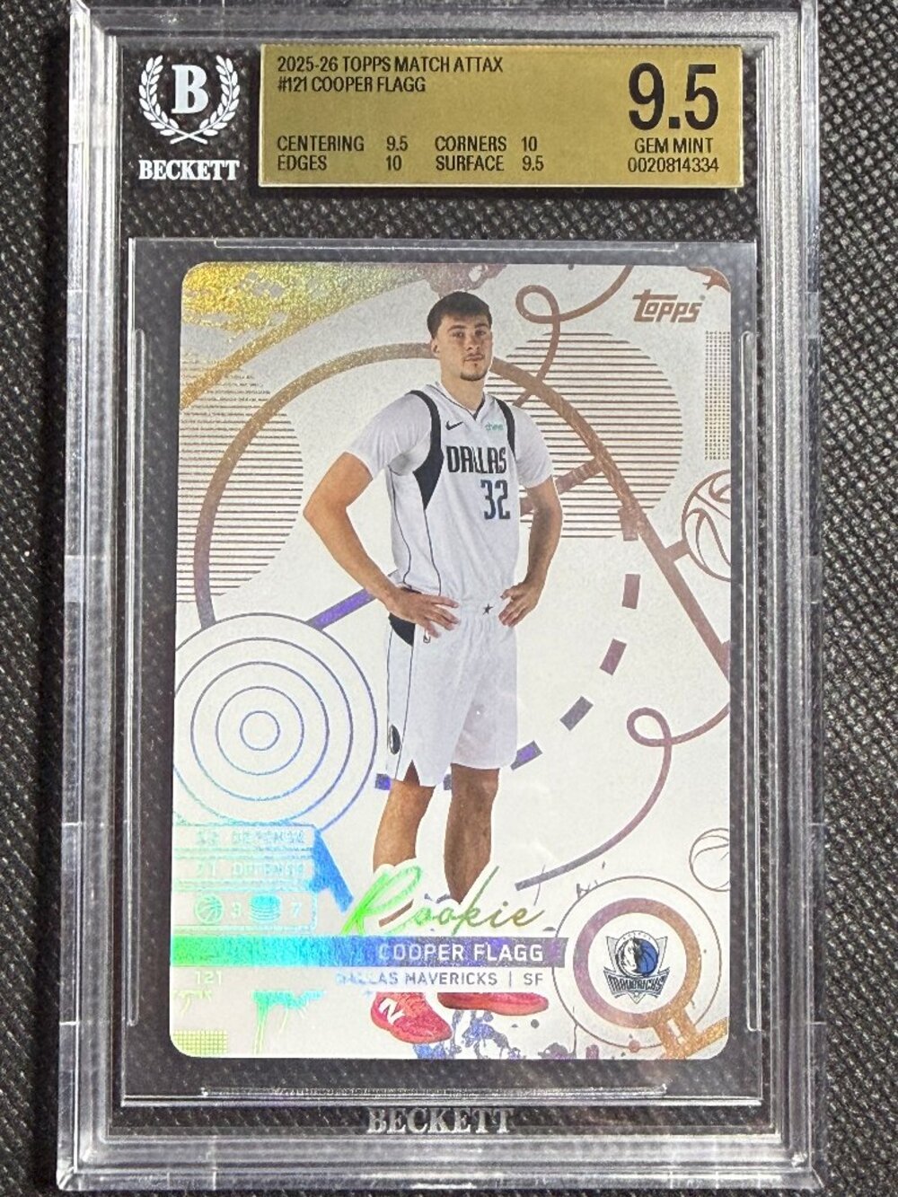 COOPER FLAGG 2025 TOPPS MATCH ATTAX RC ROOKIE #121 BGS 9.5++ GEM MINT MAVERICKS